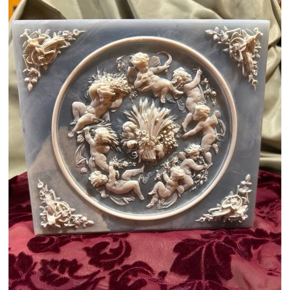 Cherub Angel Vintage Incolay Stone Compartment Box